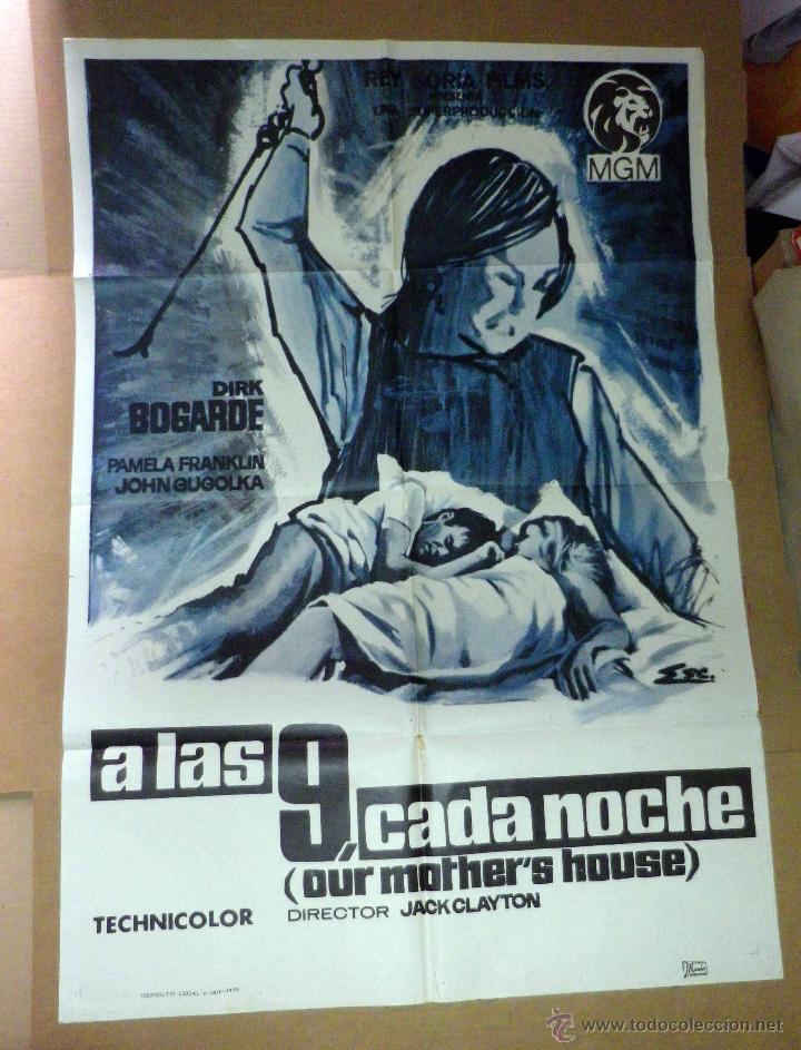 Cine: ANTIGUO CARTEL ORIGINAL, CINE, A LAS 9 (NUEVE) CADA NOCHE, 100 x 70 cm