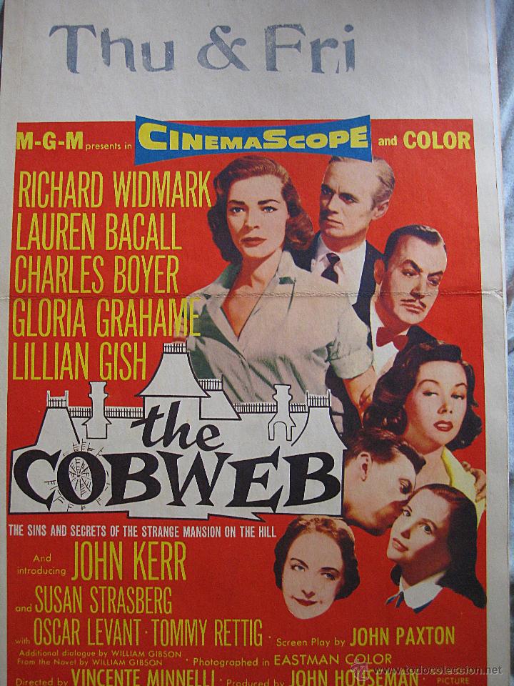 Cinema: La tela de ara&ntilde;a cartel original Estados Unidos The cobweb Lauren Bacall Richard Widmark Minelli