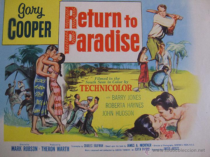 Cinema: Retorno al para&iacute;so lobby card original Estados Unidos Return to Paradise Gary Cooper