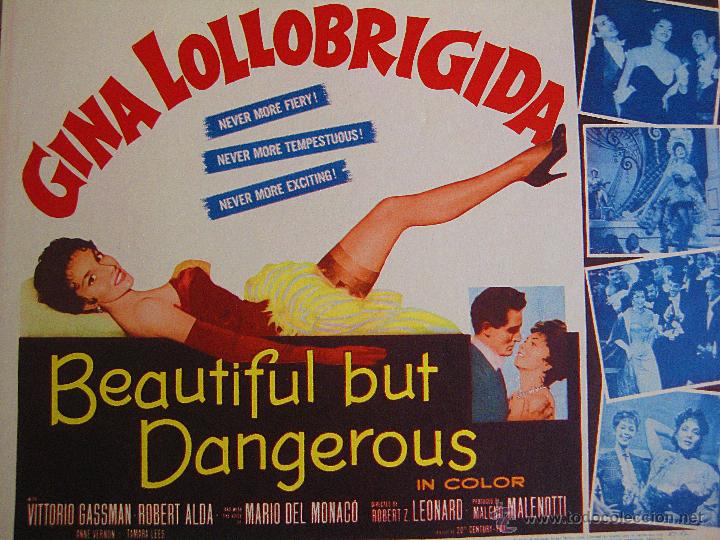 Cinema: La mujer m&aacute;s guapa del mundo lobby card original USA Beautiful but dangerous Gina Lollobrigida