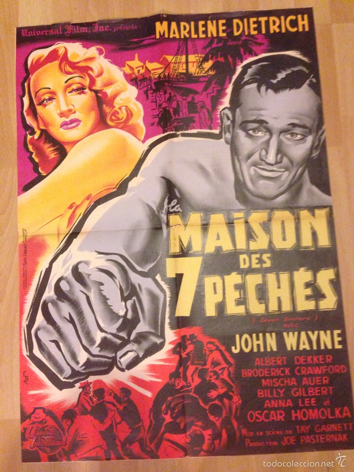 Cine: Cartel o poster frances siete pecadores marlene dietrich John wayne