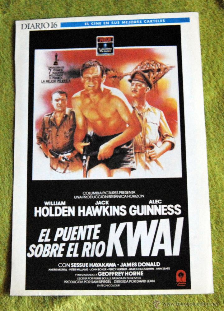 Cinema: CINE - EL PUENTE SOBRE EL RIO KWAI - POSTER DE 21 &times; 29 Cm.