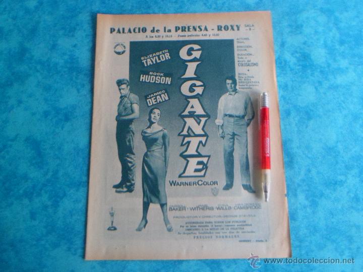 Kino: GIGANTE - ELISABEH TAYLOR ~ PUBLICIDAD ORIGINAL DE PRENSA ~EN SU ESTRENO EN LOS CINES ~26 ABRIL-1959