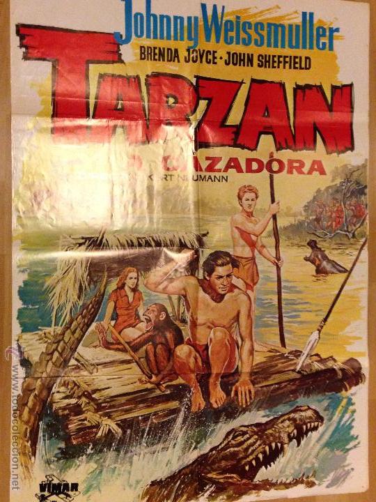 Cin&eacute;ma: Cartel o p&oacute;ster de tarzan y la cazadora Johnny weissmuller