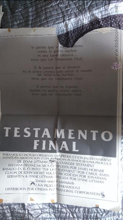 Cinema: TESTAMENTO FINAL. POSTER. CARTEL. 70 X 100. CON DIVERSAS ROTURAS