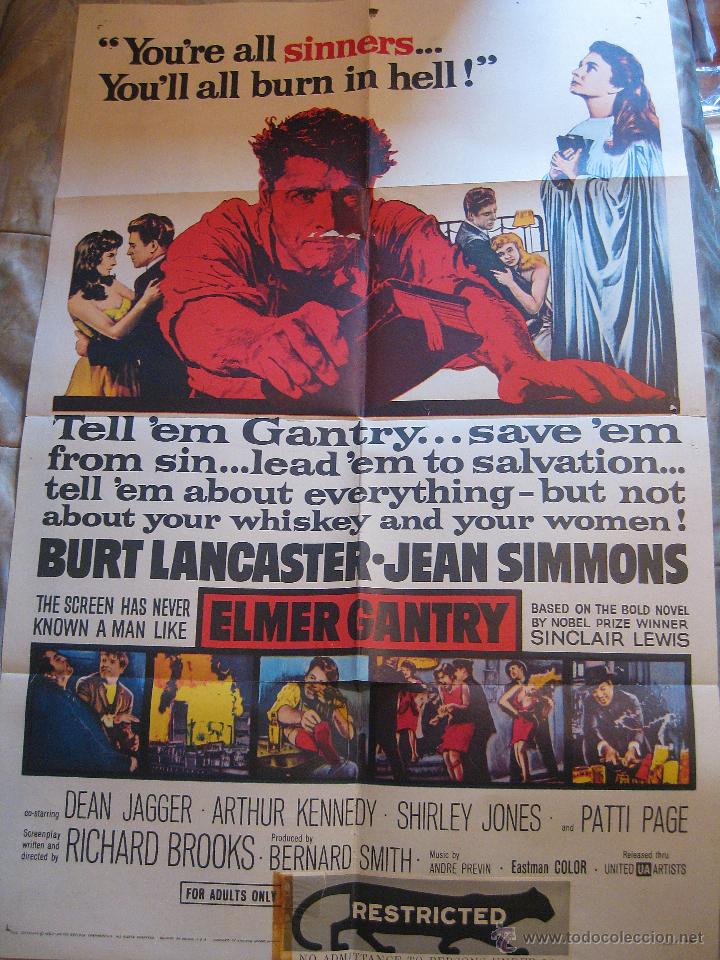 Cinema: El fuego y la palabra Elmer Gantry cartel original Estados Unidos Burt Lancaster Jean Simmons 1960