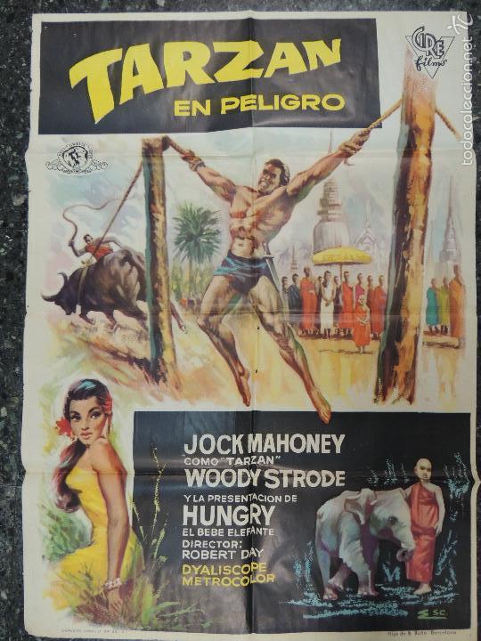 Cine: tarzan en peligro - poster cartel original estreno Jock Mahoney Woody Strode Tarzan's three challeng