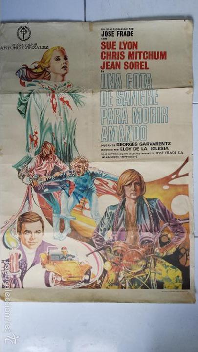 Cinema: ANTIGUO Y ORIGINAL CARTEL DE CINE 70 X 100 CM. UNA GOTA DE SANGRE PARA MORIR AMANDO - 1976