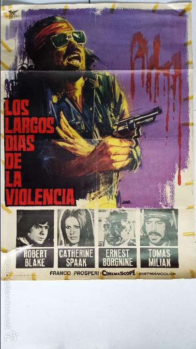 Kino: ANTIGUO Y ORIGINAL CARTEL DE CINE 70 X 100 CM. LOS LARGOS D&Iacute;AS DE LA VIOLENCIA - 1975
