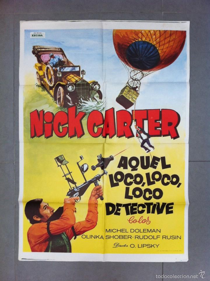 Kino: CARTEL DE CINE 70X100 NICK CARTER EN AQUEL LOCO LOCO LOCO DETECTIVE EN PERFECTAS CONDICIONES