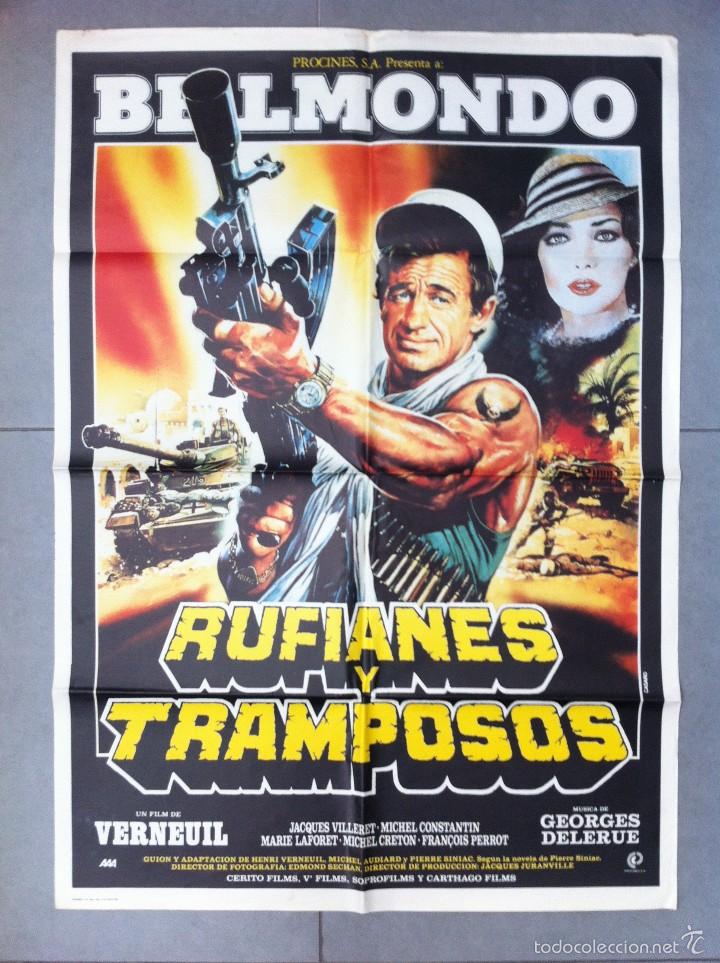 Cinema: CARTEL DE CINE 70X100 BELMONDO EN RUFIANES Y TRAMPOSOS