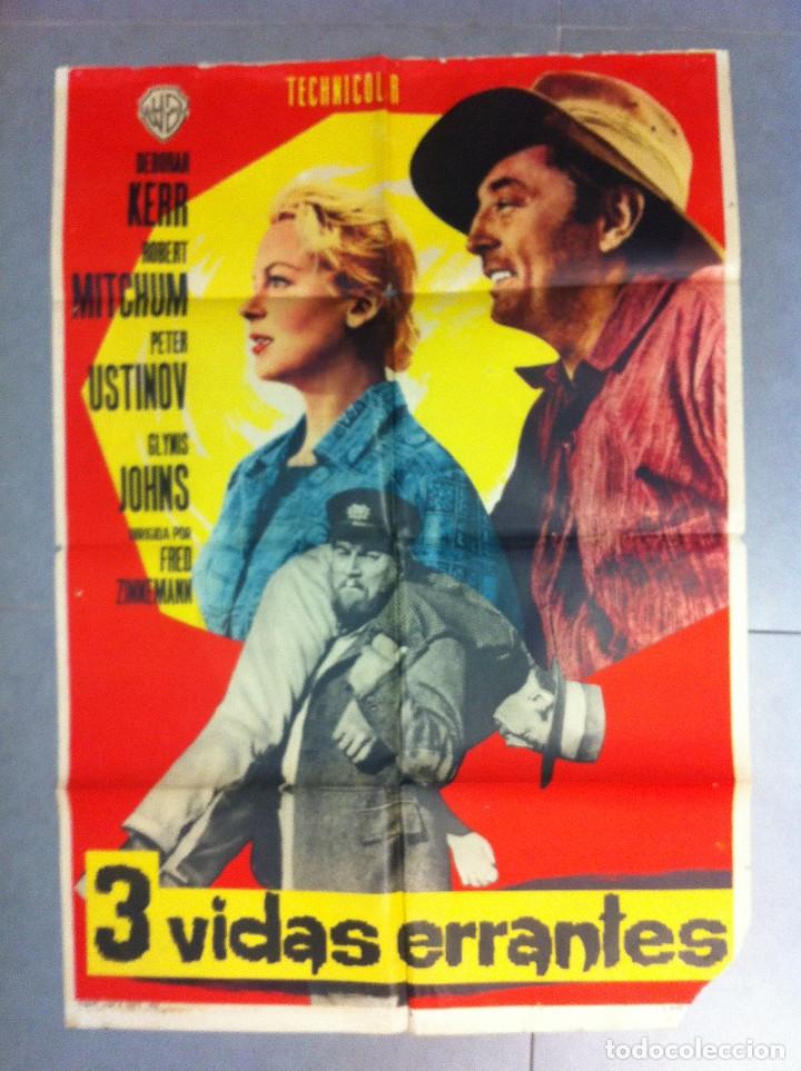 Cine: CARTEL DE CINE 70X100 3 VIDAS ERRANTES CON DEBORAH KERR Y ROBERT MITCHUM DIRECTOR FRED ZINNEMANN 61