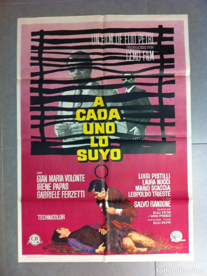 Cinema: CARTEL DE CINE 70X100 A CADA UNO LO SUYO CON GIAN MARIA VOLONTE Y GABRIELE FERZETTI DIRECTOR ELIO