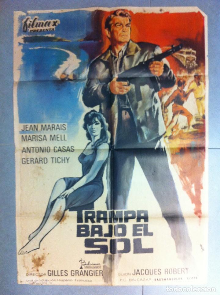 Cine: CARTEL DE CINE 70X100 TRAMPA BAJO EL SOL CON JEAN MARAIS Y MARISA MELL DIERCTOR GILLES GRANGIER 1966