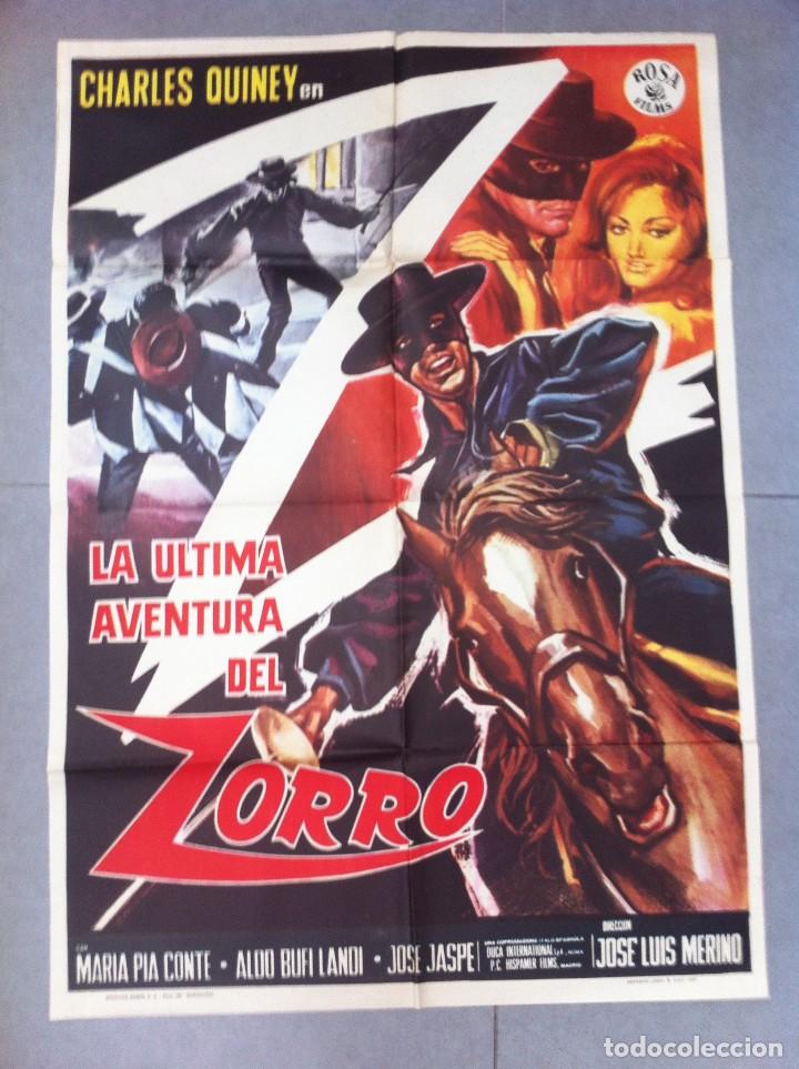 Cinema: CARTEL DE CINE 70X100 ORIGINAL LA ULTIMA AVENTURA DEL ZORRO CON CHARLES QUINEY DIR JL MERINO 1970
