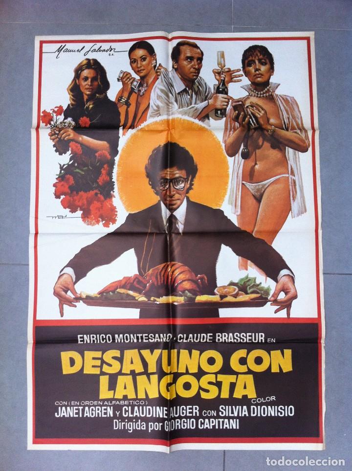 Cinema: CARTEL DE CINE 70X100 ORIGINAL DESAYUNO CON LANGOSTA CON ENRICO MONTESANO Y CLAUDE BRASSEUR CAPITANI