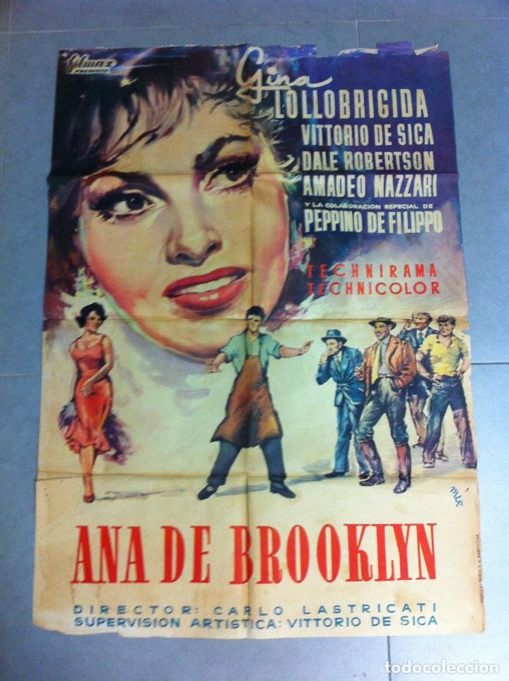 Cinema: CARTEL DE CINE 70X100 ORIGINAL ANA DE BROOKLYN CON GINA LOLLOBRIGIDA Y VITTORIO DE SICA