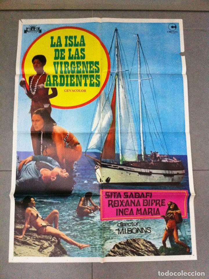 Cine: CARTEL DE CINE 70X100 ORIGINAL LA ISLA DE LAS VIRGENES ARDIENTES CON SITA SADAFI Y ROXANA DIFRE