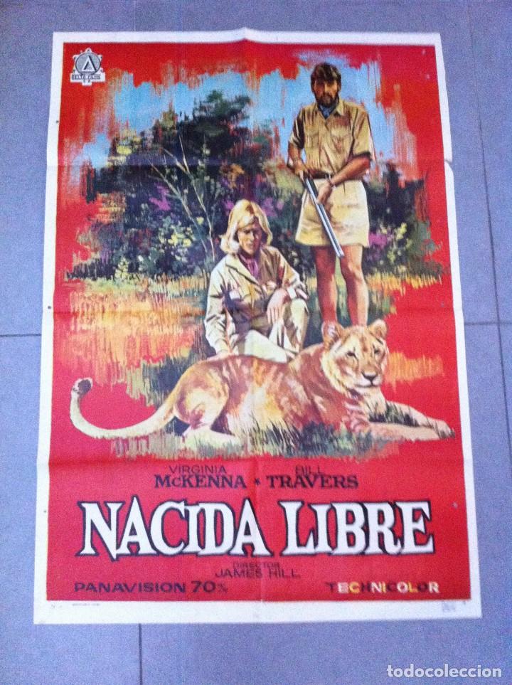 Cine: CARTEL DE CINE 70X100 ORIGINAL NACIDA LIBRE CON VIRGINIA MCKENNA Y BILL TRAVERS DIR JAMES HILL 1967