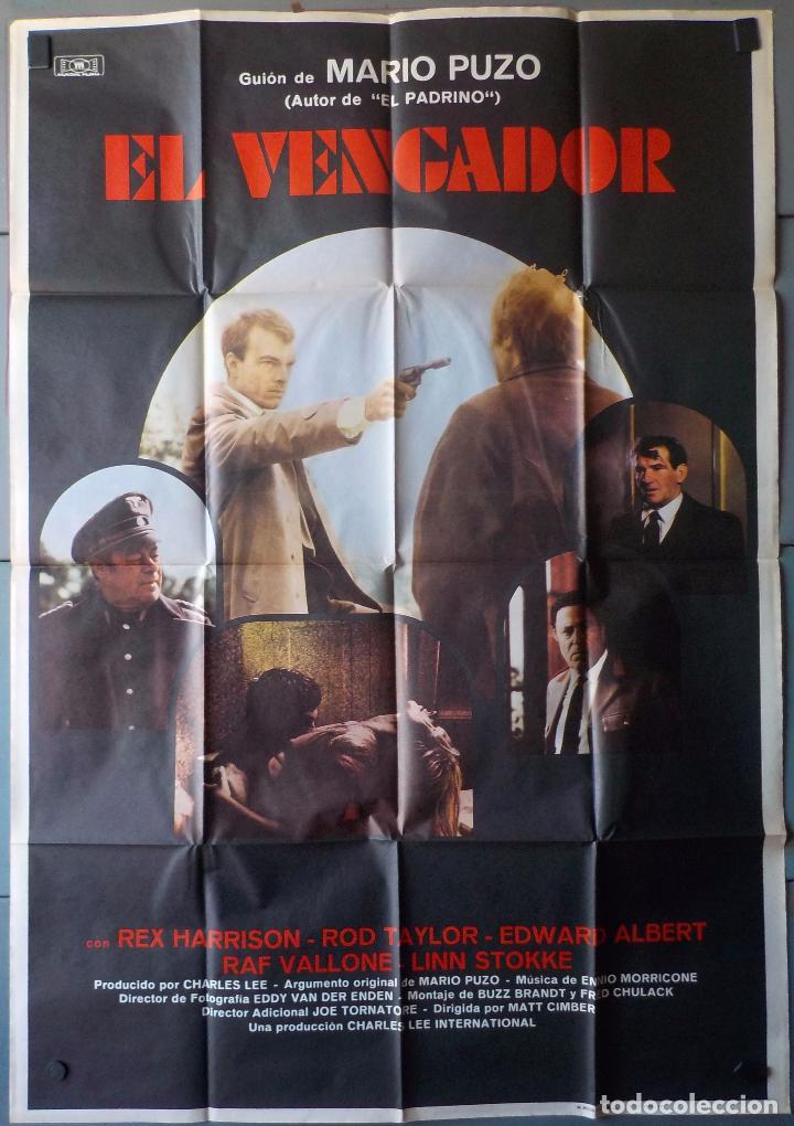 Cine: (N94) EL VENGADOR, MATT CIMBER, REX HARRISON Y ROD TAYLOR, CARTEL DE CINE ORIGINAL 100X70 CM APROX