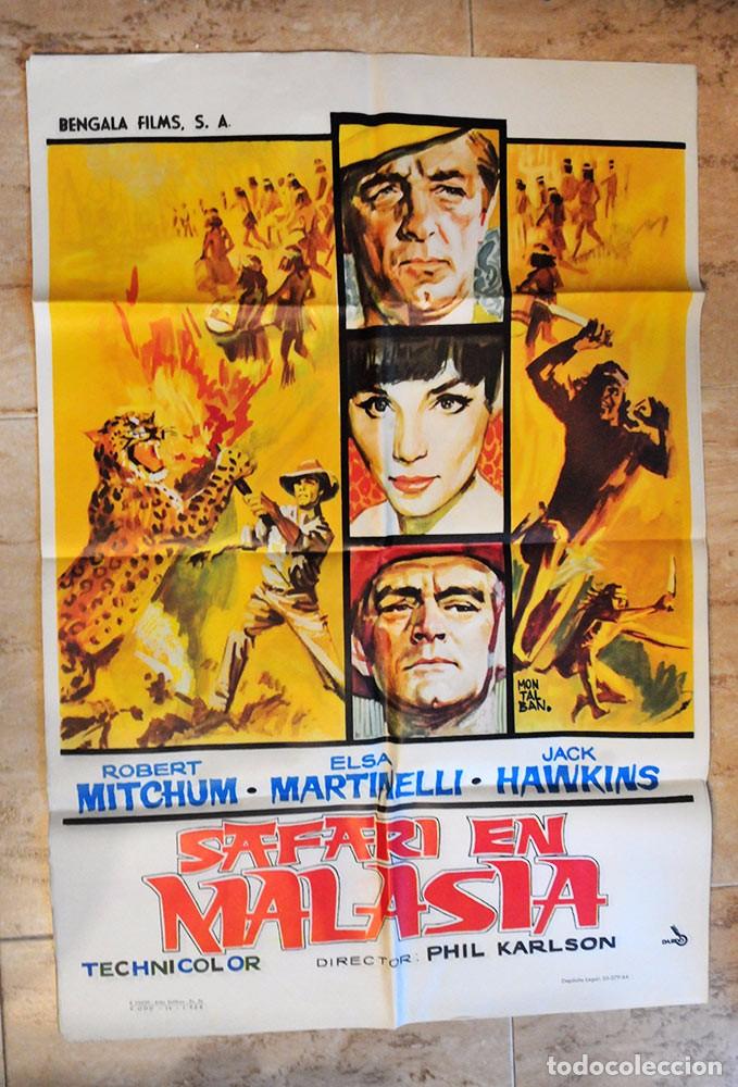 Cinema: antiguo cartel poster safari en malasia de 1964 original bengala films