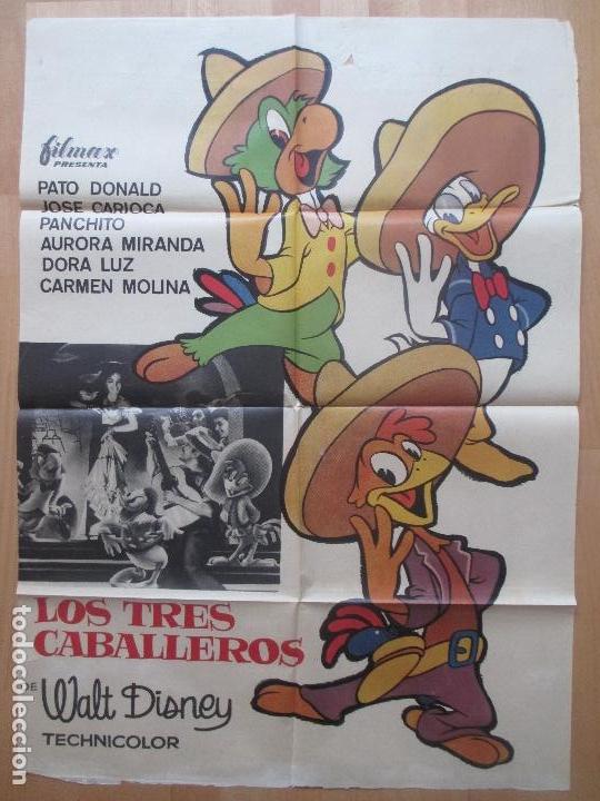 Cine: CARTEL CINE, LOS 3 TRES CABALLEROS, PATO DONALD, JOSE CARIOCA, WALT DISNEY, 1963, C1208 - Foto 1 - 103629827