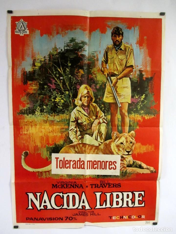 Cin&eacute;ma: NACIDA LIBRE. VIRGINIA McKENNA, BILL TRAVERS. A&Ntilde;O 1967. ORIGINAL 70X100