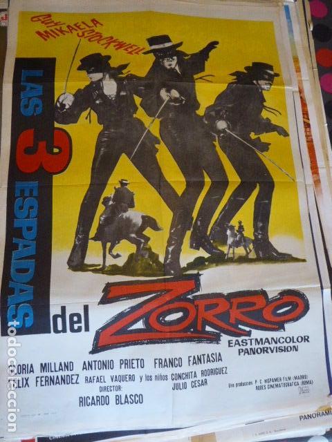Cin&eacute;ma: LAS 3 ESPADAS DEL ZORRO. CARTEL DE CINE-MOVIE POSTER. 100X70 cm aprox.