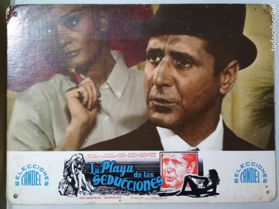 Cin&eacute;ma: CARTEL DE CARTON AFICHE, LA PLAYA DE LAS SEDUCCIONES, ORIGINAL SELECCIONES CANDEL, 38,5 X 28,5 CM