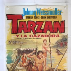 Cine: TARZAN Y LA CAZADORA - POSTER CARTEL ORIGINAL EDGAR RICE BURROUGHS JOHNNY WEISMULLER BRENDA JOYCE. Lote 145507830