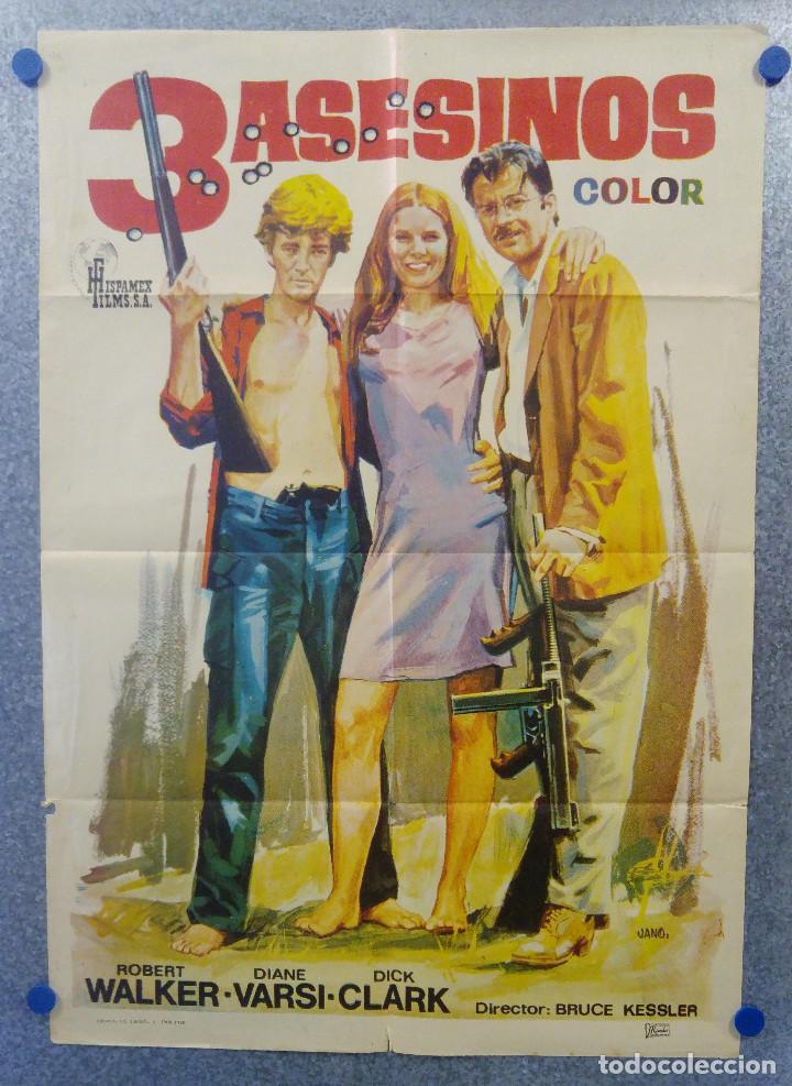 Cin&eacute;ma: TRES 3 ASESINOS. Robert Walker Jr., Diane Varsi, Dick Clark. A&Ntilde;O 1970. POSTER ORIGINAL