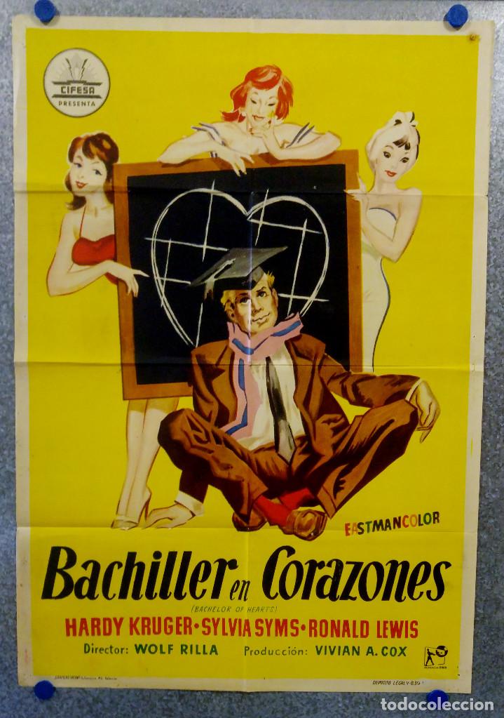 Kino: Bachiller en corazones. Hardy Kr&uuml;ger, Sylvia Syms, Ronald Lewis,  A&Ntilde;O 1959. POSTER ORIGINAL