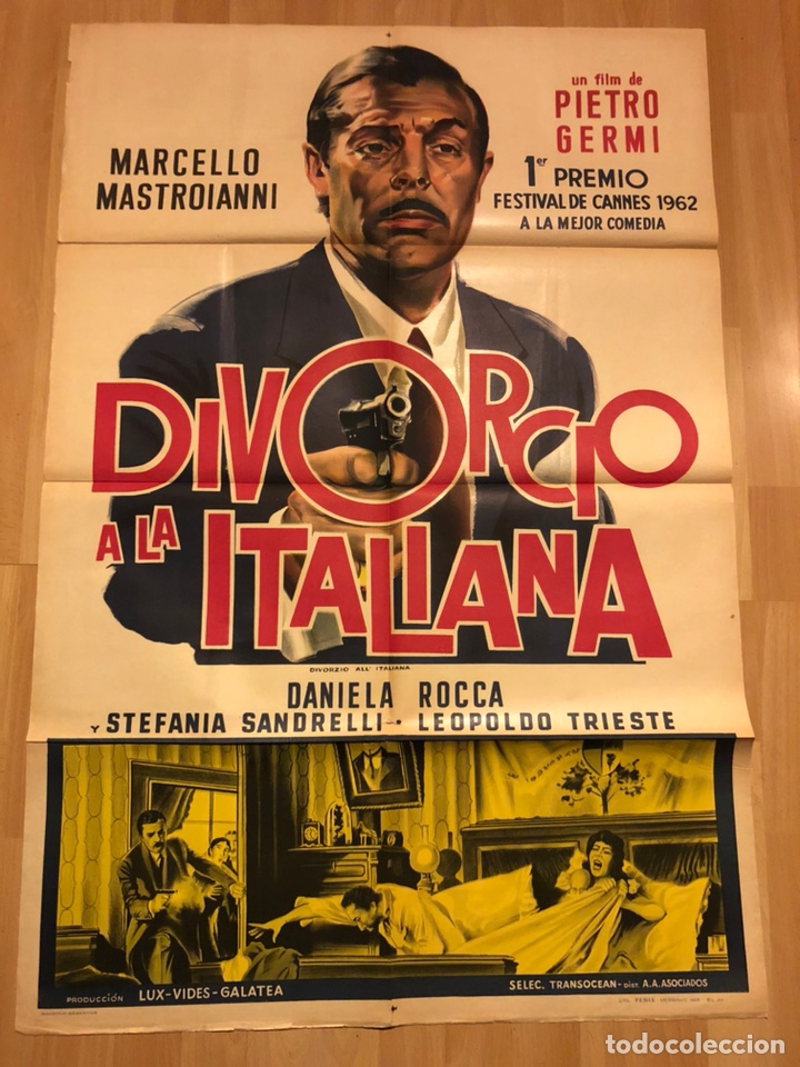 Cine: Cartel o poster argentino divorcio a la italiana.marcello mastroianni stefania sandrelli