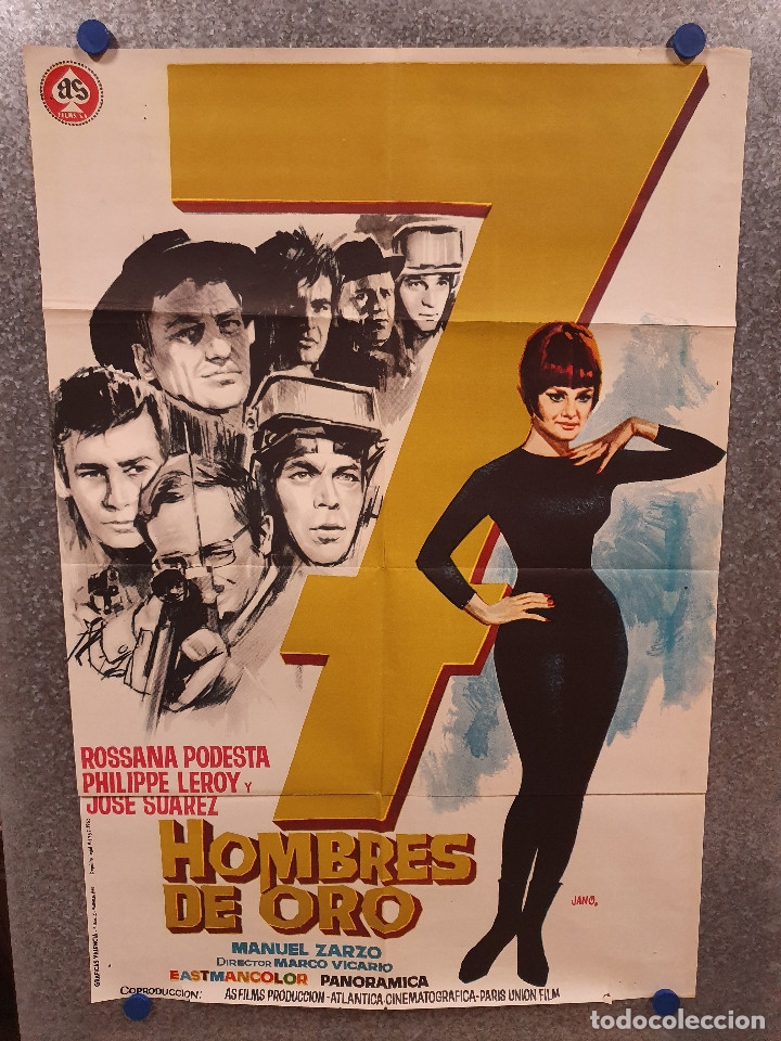 Kino: Siete 7 hombres de oro.  Rossana Podest&agrave;, Philippe Leroy, Gastone Moschin A&Ntilde;O 1965  POSTER ORIGINAL
