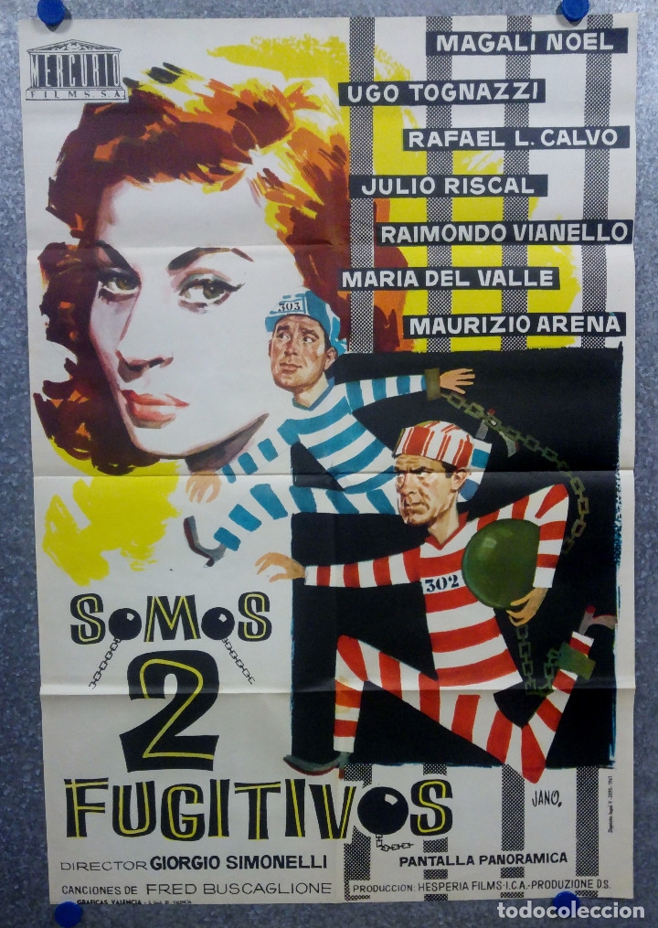 Kino: Somos dos fugitivos. Ugo Tognazzi, Magali No&euml;l, Raimondo Vianello A&Ntilde;O 1961  POSTER ORIGINAL