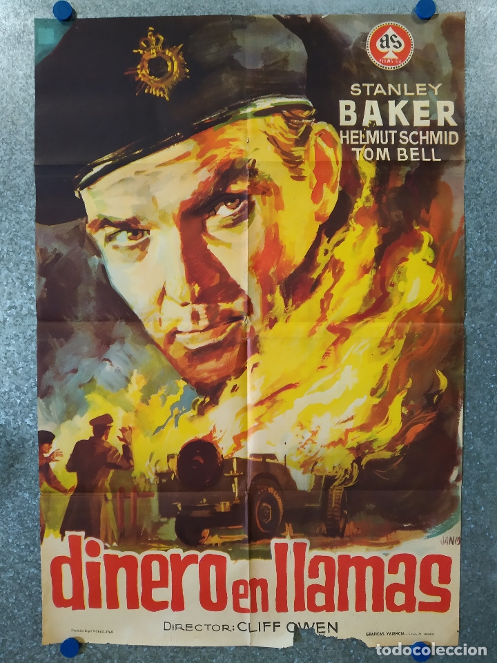 Cin&eacute;ma: Dinero en llamas. Stanley Baker, Helmut Schmid, Tom Bell  A&Ntilde;O 1964 POSTER ORIGINAL