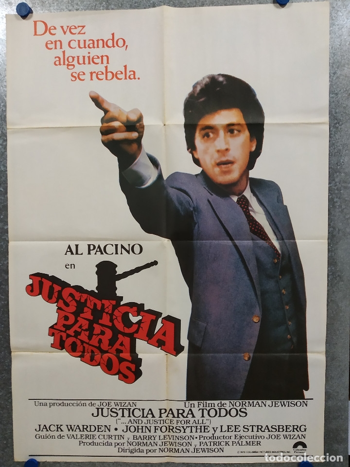 Kino: Justicia para todos. Al Pacino, Jack Warden, John Forsythe  A&Ntilde;O 1979. POSTER ORIGINAL