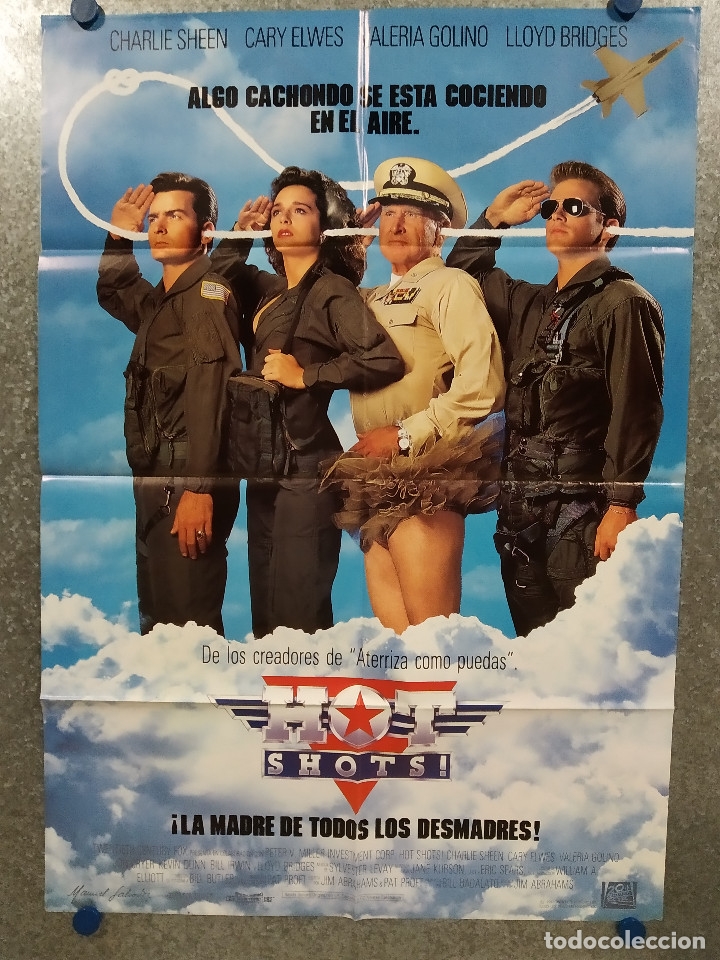Cine: Hot Shots . Charlie Sheen, Lloyd Bridges, Valeria Golino A&Ntilde;O 1993 POSTER ORIGINAL