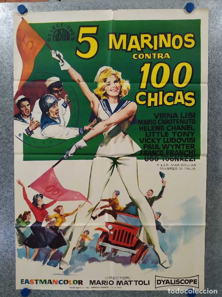 Cinema: 5 marinos contra 100 chicas. Virna Lisi, Mario Carotenuto A&Ntilde;O 1963 POSTER ORIGINAL