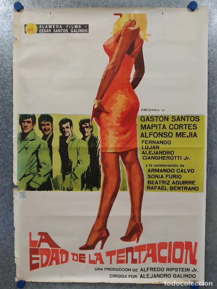 Cin&eacute;ma: La edad de la tentaci&oacute;n. Gast&oacute;n Santos, Mapita Cort&eacute;s, Alfonso Mej&iacute;a. A&Ntilde;O 1967. POSTER ORIGINAL