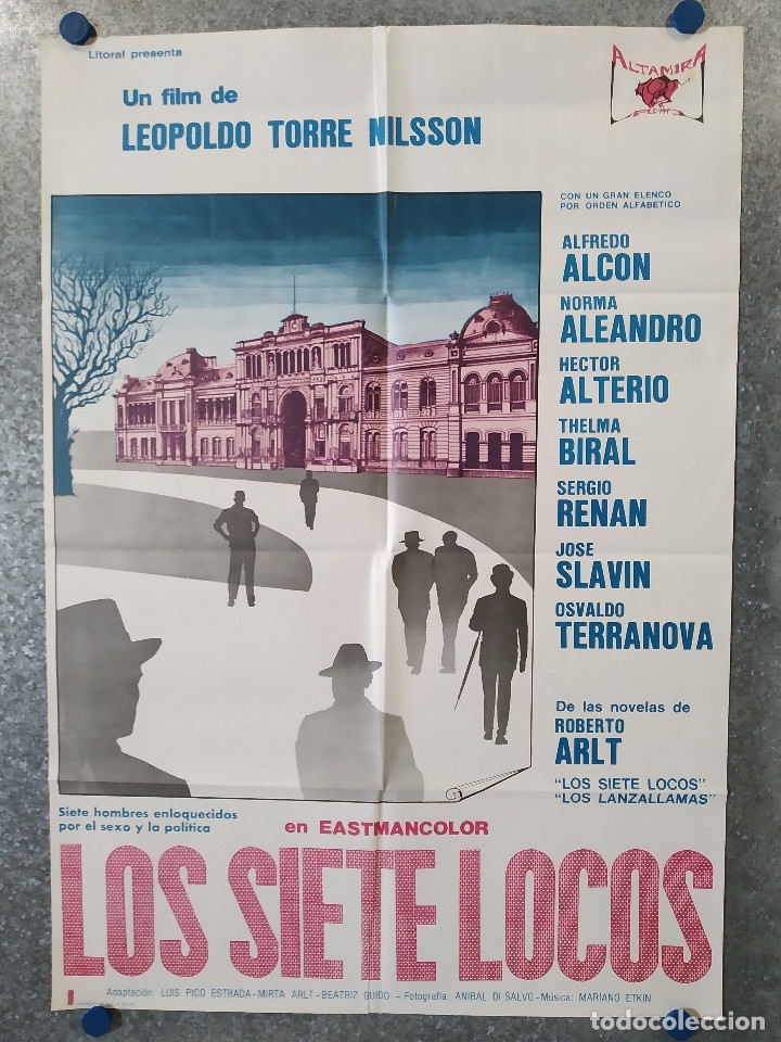 Cin&eacute;ma: Los siete locos. Alfredo Alc&oacute;n, Norma Aleandro, H&eacute;ctor Alterio  A&Ntilde;O 1976. POSTER ORIGINAL