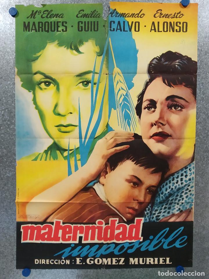 Cinema: Maternidad imposible. Mar&iacute;a Elena Marqu&eacute;s, Emilia Gui&uacute;, Armando Calvo. A&Ntilde;O 1958. POSTER ORIGINAL