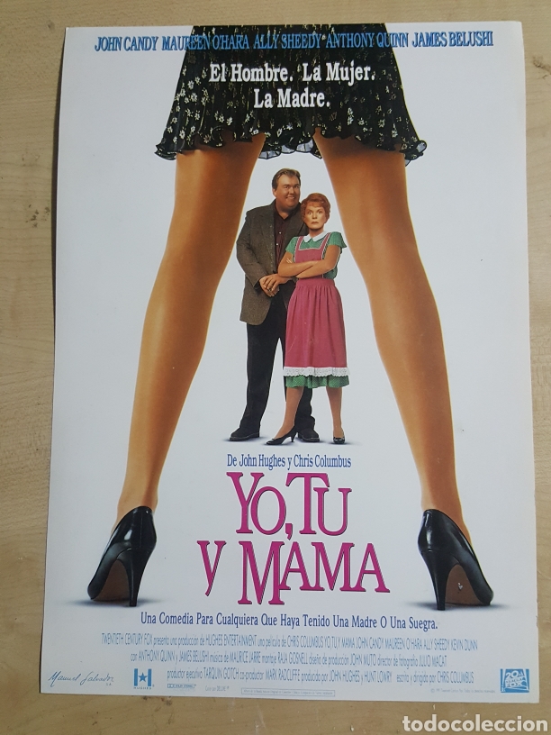 Cine: Cartel cine pelicula Yo, tu y mam&aacute;. John Candy, Mauren O'hara, Anthony Quinn a&ntilde;o 1991 de 30x21 cm