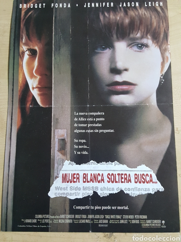 Cin&eacute;ma: Cartel cine ficha Mujer blanca soltera busca... con Bridget Fonda y Jenifer Jason Leigh de 30x21cm