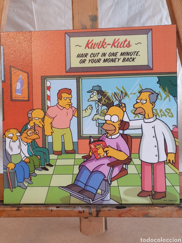 Cinema: Los Simpson cuadro peluqueria Hommer. Decoraci&oacute;n 28x28 cm