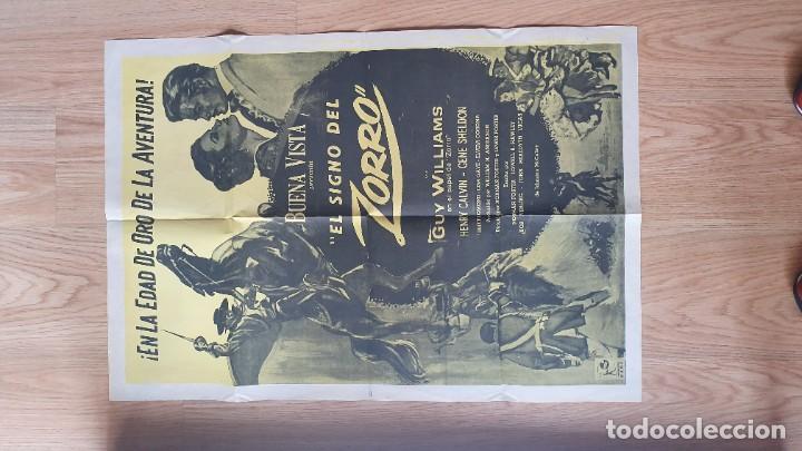 Kino: RARO CARTEL, POSTER DE CINE, EL SIGNO DEL ZORRO, BUENA VISTA, GUY WILLAMS, NORMAN FOSTER, 1958