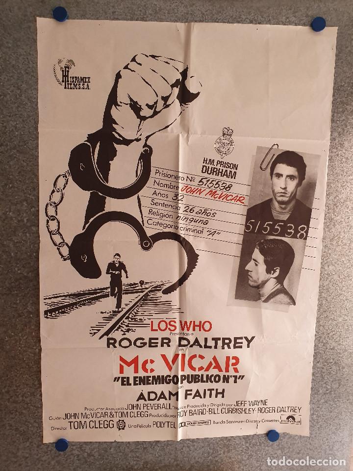 Cine: McVicar, el enemigo p&uacute;blico n&uacute;mero 1. Roger Daltrey, Adam Faith, Cheryl Campbel. POSTER ORIGINAL