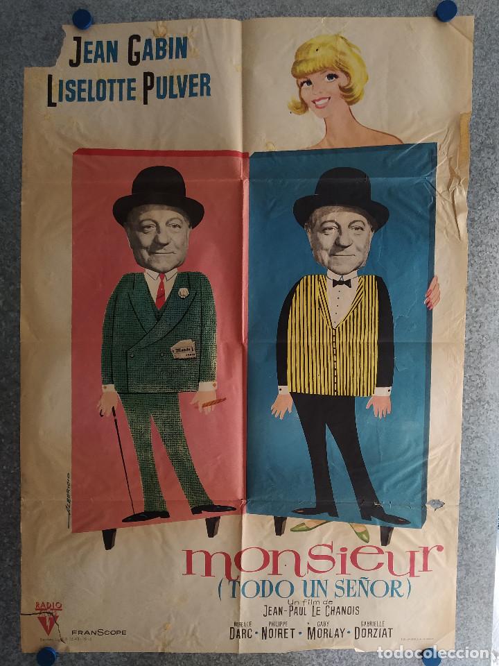 Cine: Todo un se&ntilde;or MONSIEUR. Jean Gabin, Liselotte Pulver, Mireille Darc A&Ntilde;O 1965. POSTER ORIGINAL