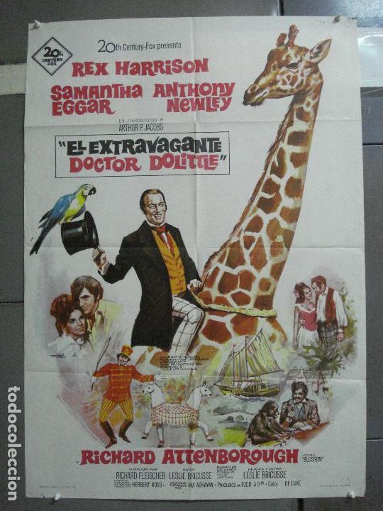 Cine: AAI19 EL EXTRAVAGANTE DOCTOR DOLITTLE REX HARRISONPOSTER ORIGINAL 70X100 ESTRENO