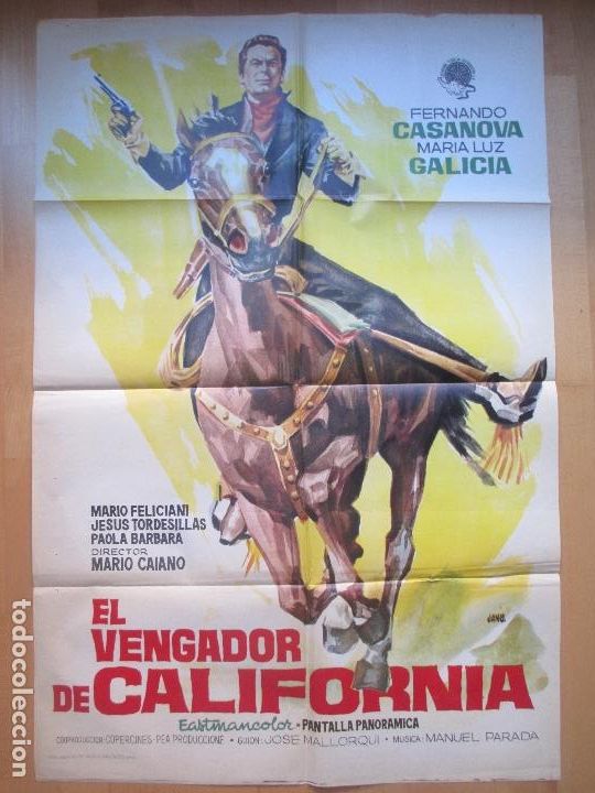 Kino: CARTEL CINE EL VENGADOR DE CALIFORNIA FERNANDO CASANOVA MARIA LUZ GALICIA JANO 1963 C1702